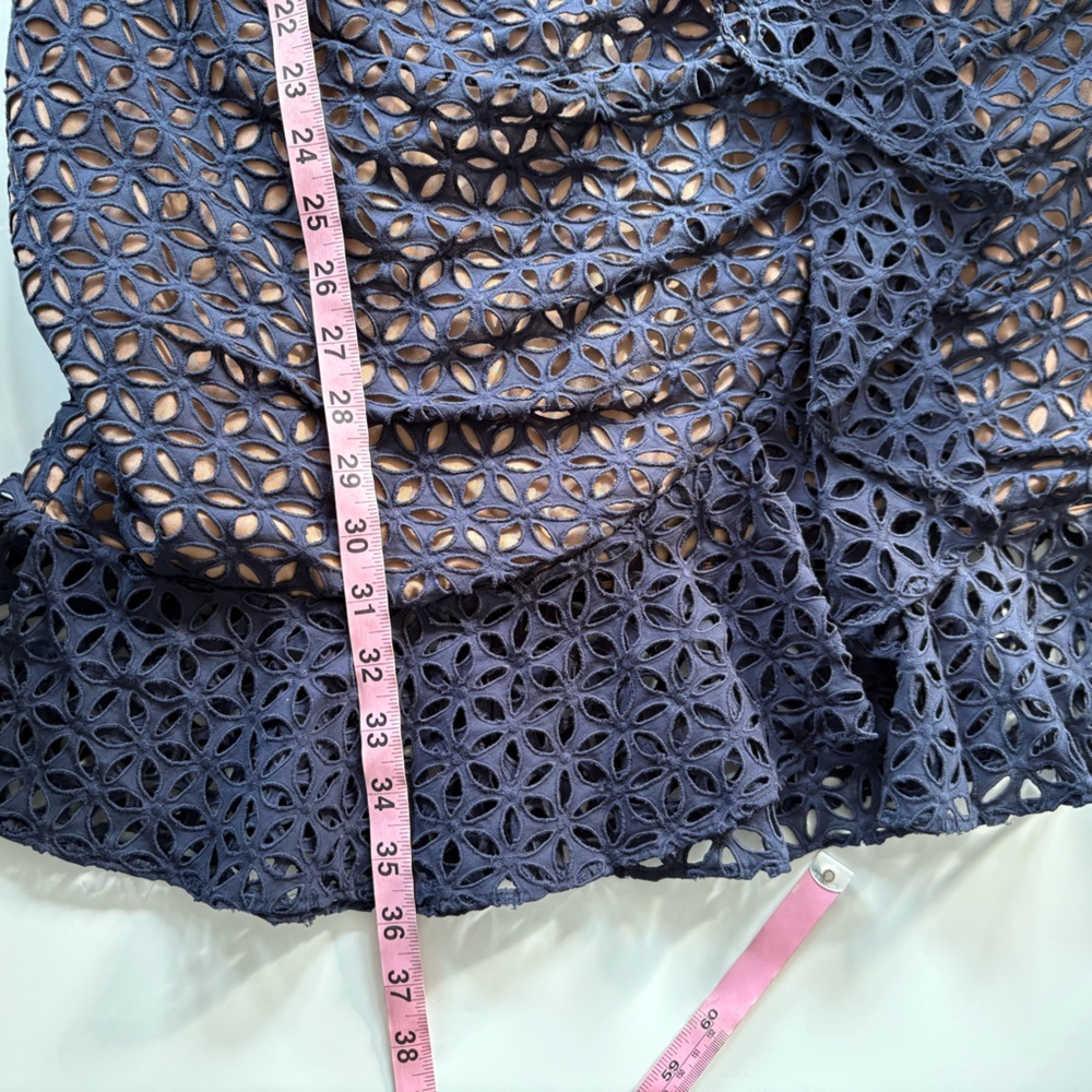 Self-Portrait || Broderie Floral Petal Mini Dress Eyelet Lace Ruffle Navy Blue 8 - Picture 11 of 13